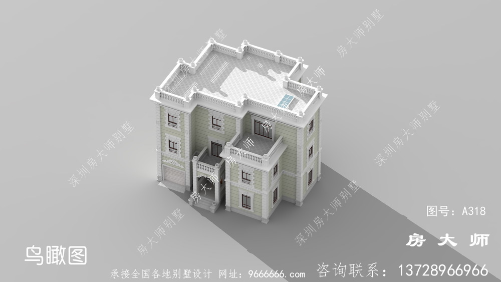 造型经典的三层法式风格别墅效果图