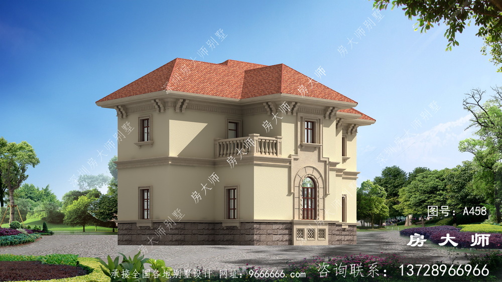 欧式风格的二层别墅，设计效果图