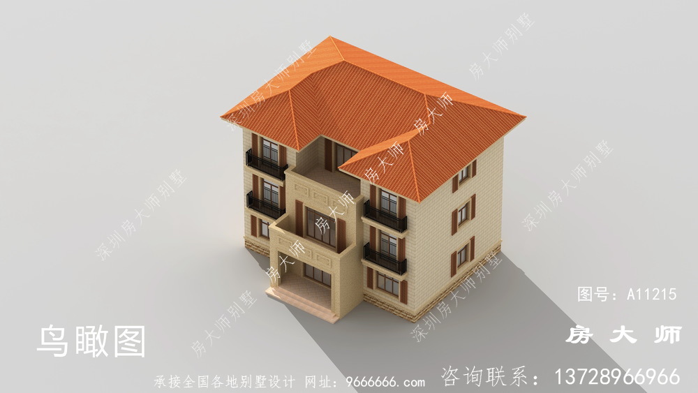 屋顶倾斜的三层别墅设计图简洁大方
