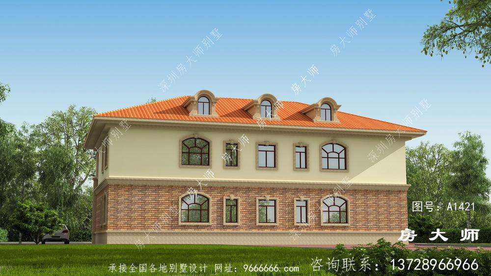 两层欧式风格双拼别墅设计效果图