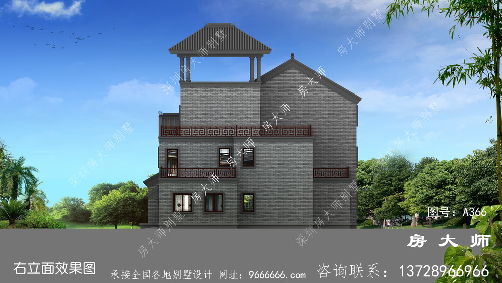 中式三层乡村别墅设计图纸