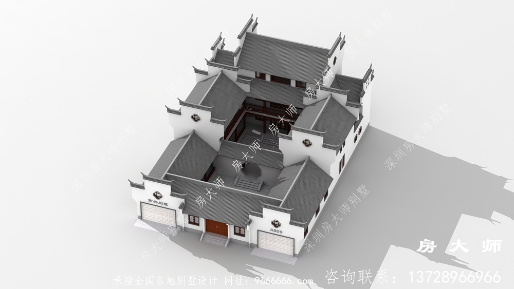 中式三层别墅的设计图，在平静中不失时尚，雅致。