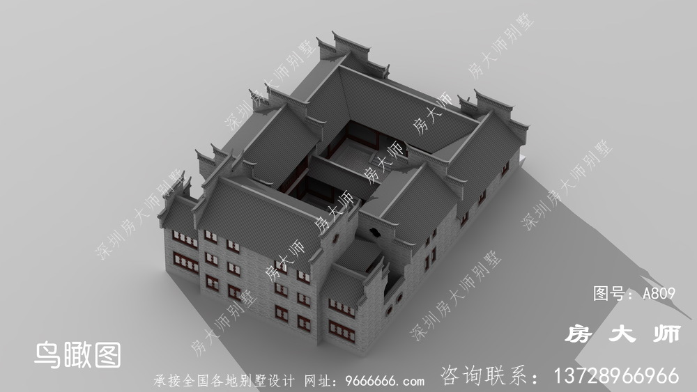 中式三层别墅的设计图，在平静中不失时尚，雅致。