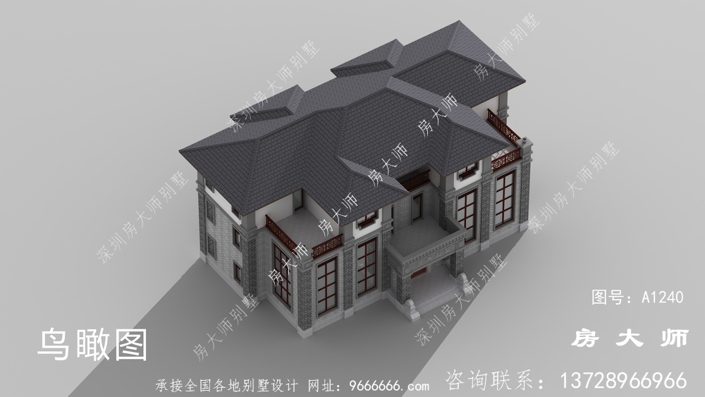 中式三层别墅房型很周正，透亮好用。