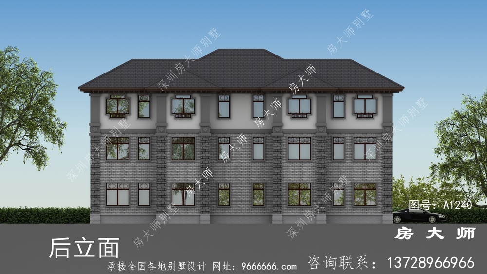 中式三层别墅房型很周正，透亮好用。