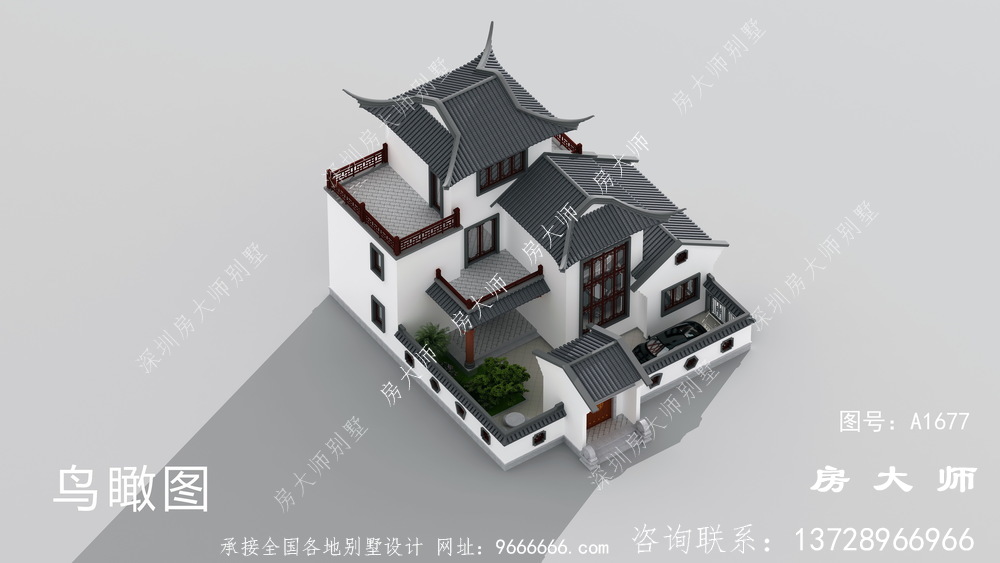 新中式三层苏式园林别墅效果图