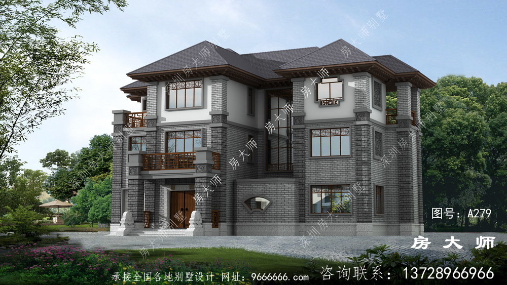 新中式高档三层农村别墅设计图纸
