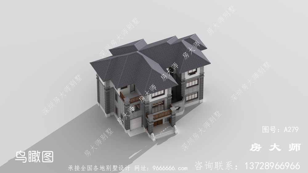 新中式高档三层农村别墅设计图纸