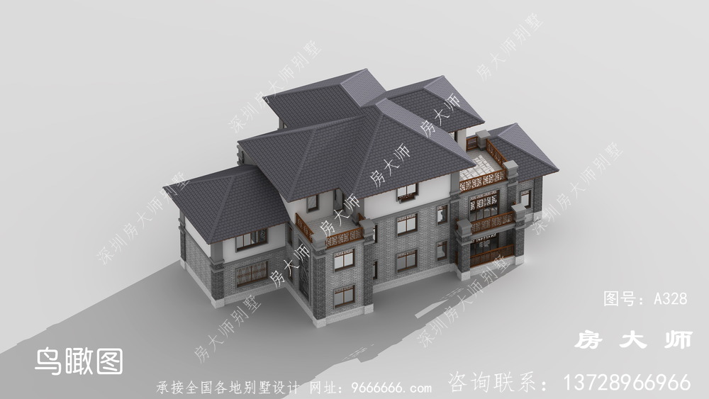 新中式复式高档三层新农村别墅设计图