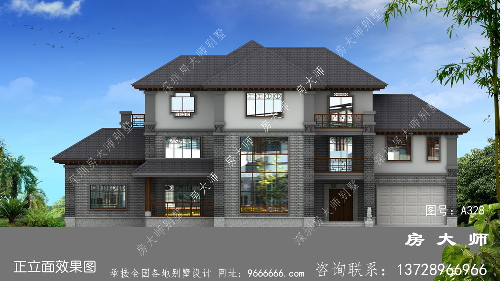 新中式复式高档三层新农村别墅设计图