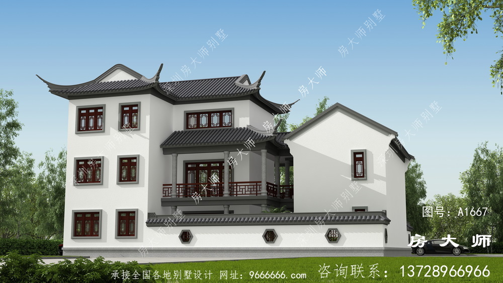 中式三层别墅的设计图新颖美观。