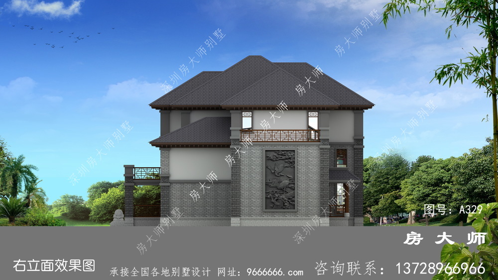 新农村三层新中式风格别墅设计图