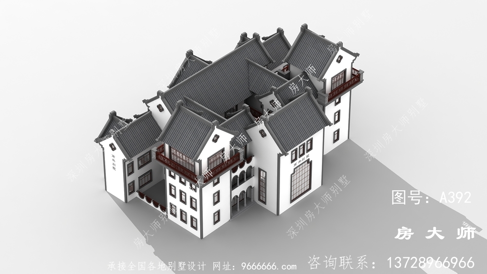 中国风元素的新中式小别墅效果图