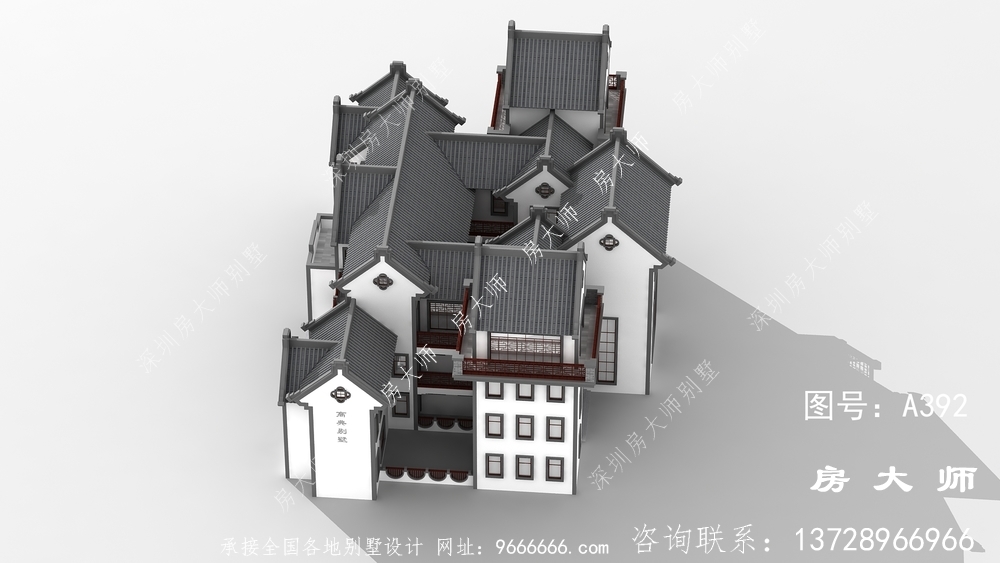 中国风元素的新中式小别墅效果图