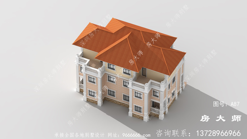 农村三层别墅房屋设计图，具有外观效果图。