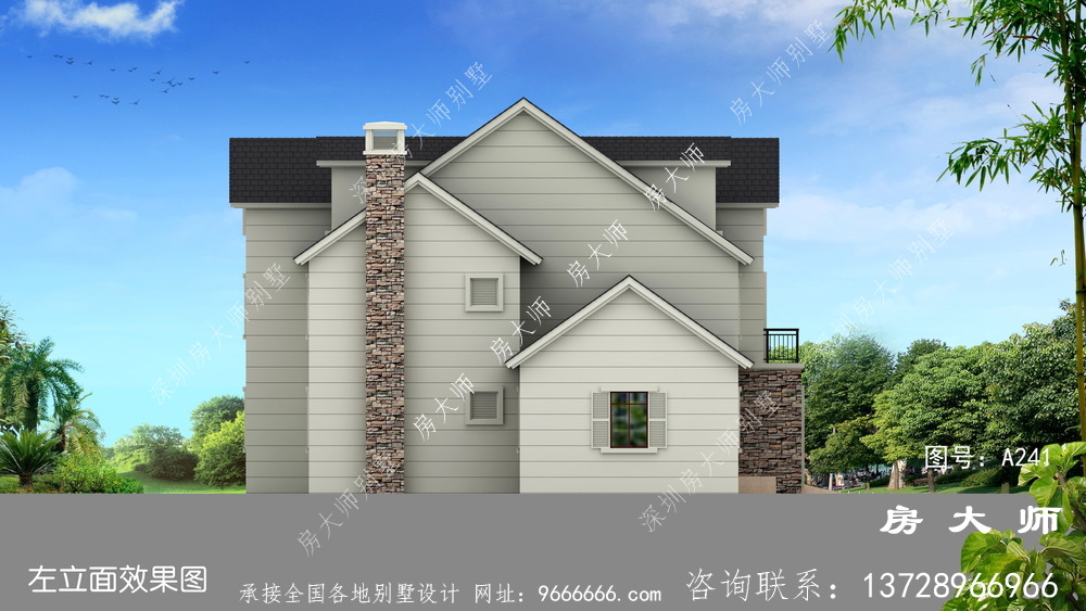 三层新农村别墅房屋设计图，外型简约清新