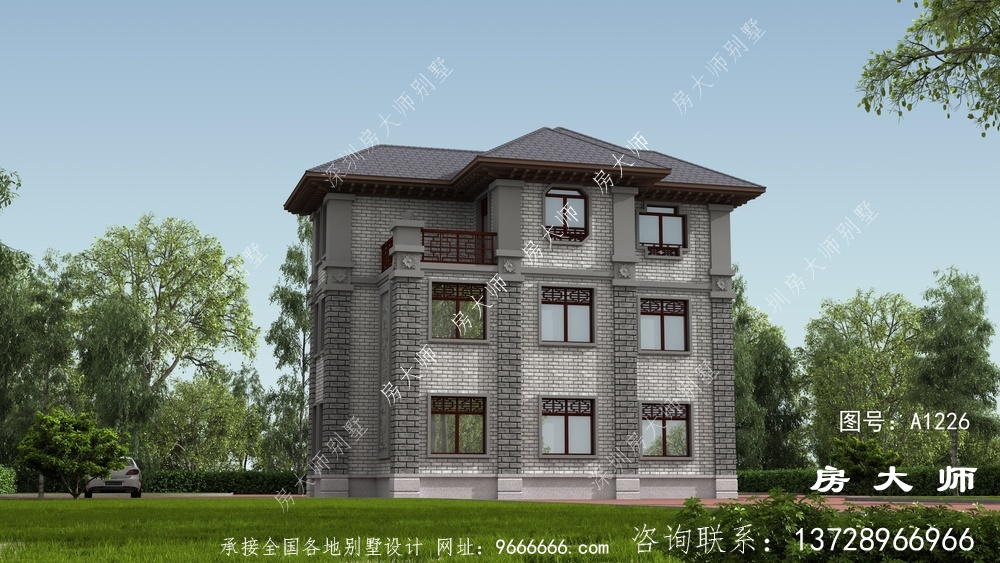 新中式大气三层复式别墅设计效果图