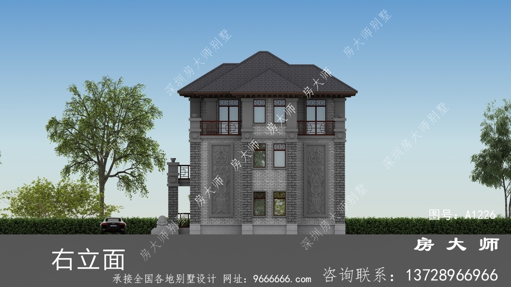 新中式大气三层复式别墅设计效果图