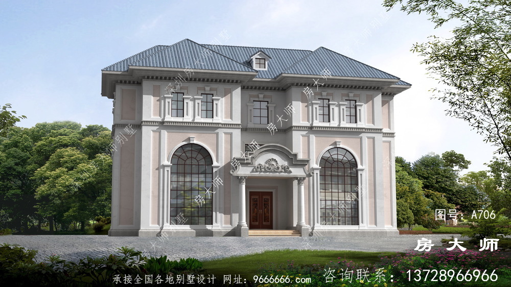 中国南方新农村建设三层别墅设计图，含外型设计效果图。