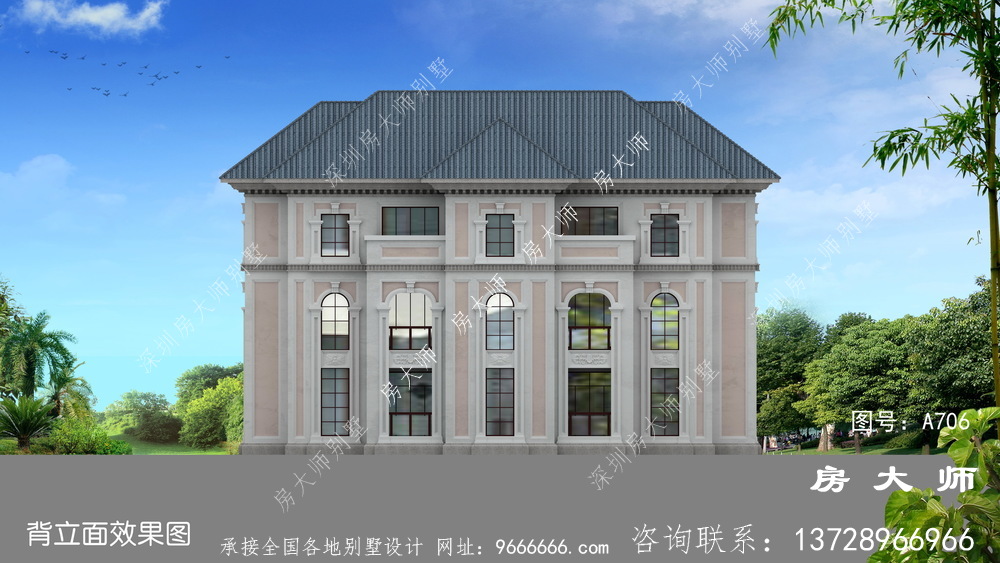 中国南方新农村建设三层别墅设计图，含外型设计效果图。