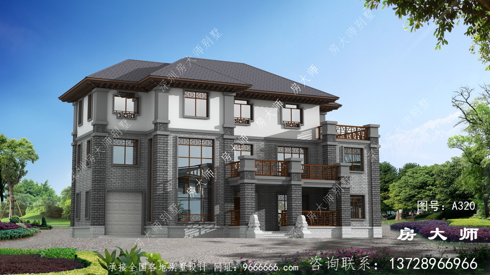 新中式农村三层楼房别墅设计图