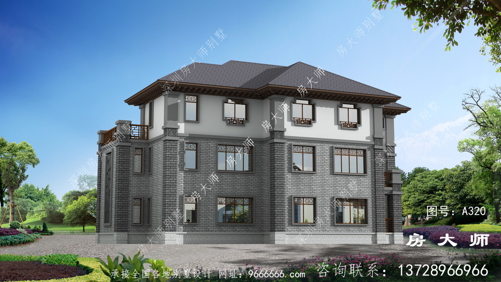 新中式农村三层楼房别墅设计图