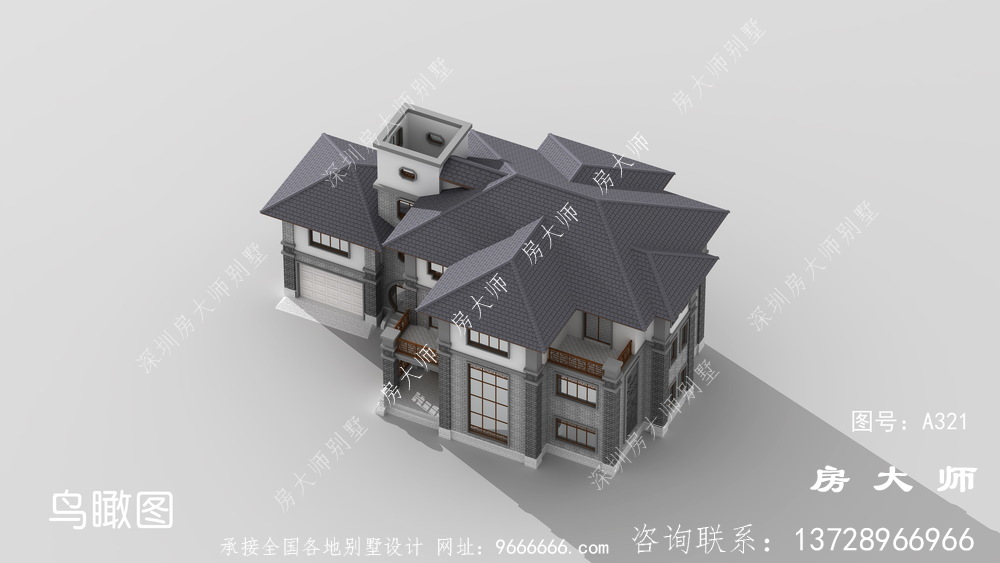 新中式三层复式农村别墅设计效果图