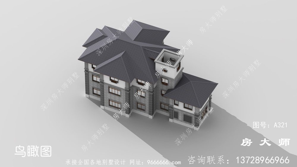 新中式三层复式农村别墅设计效果图