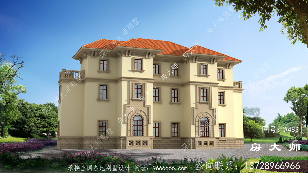 欧式古典三层独栋别墅设计外观图