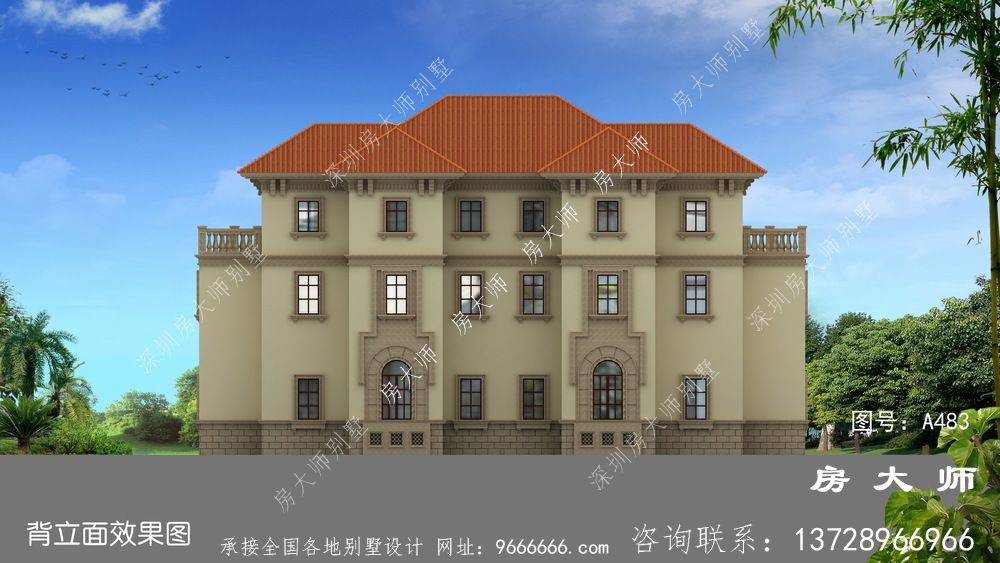 欧式古典三层独栋别墅设计外观图