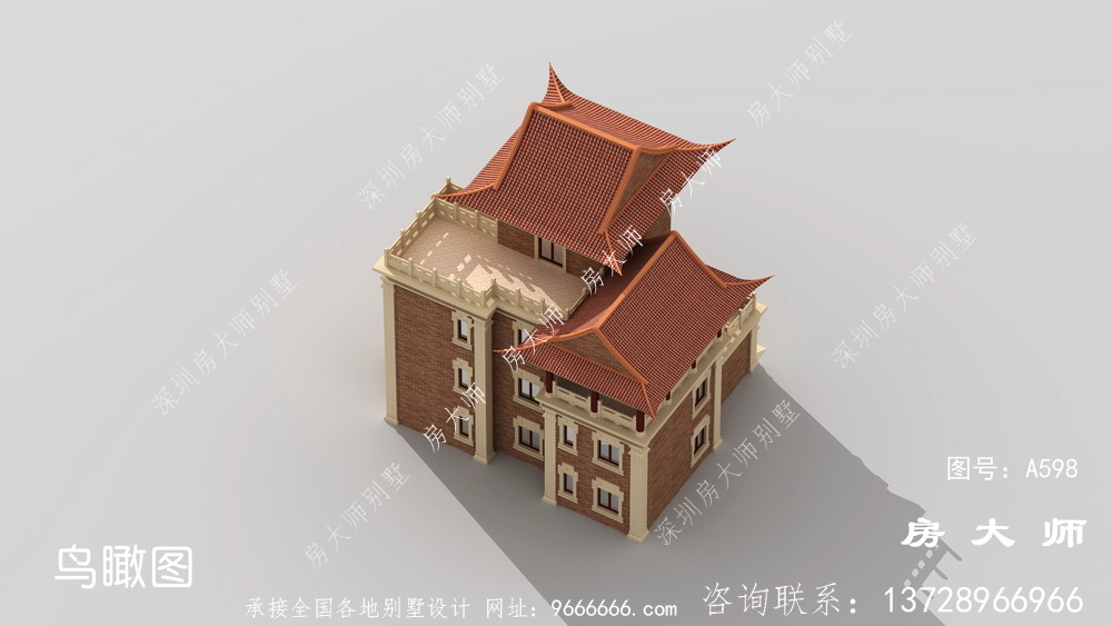 中式三层农村自建别墅设计效果图