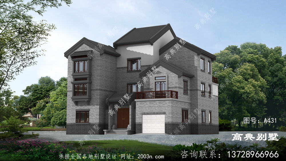 新中式风格三层复式别墅