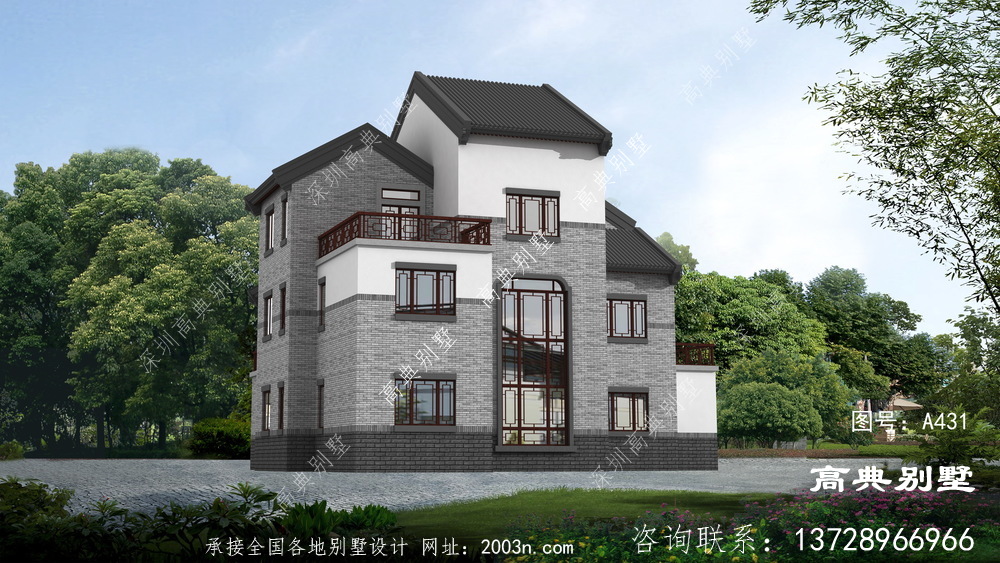 新中式风格三层复式别墅