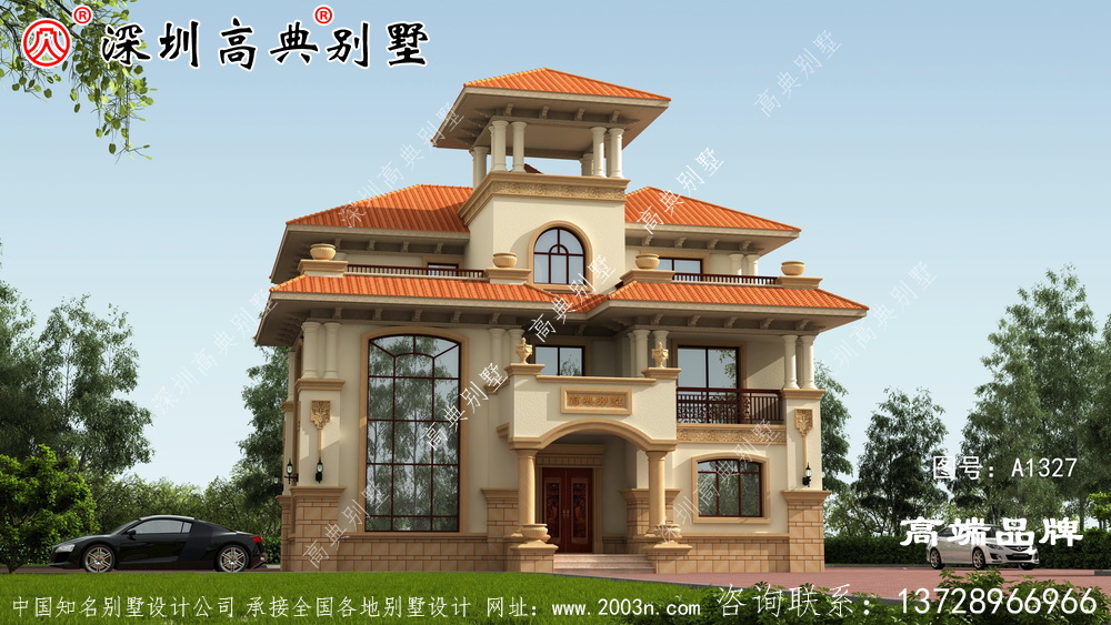 三层复式别墅设计效果图全套CAD图纸，户型豪华精美